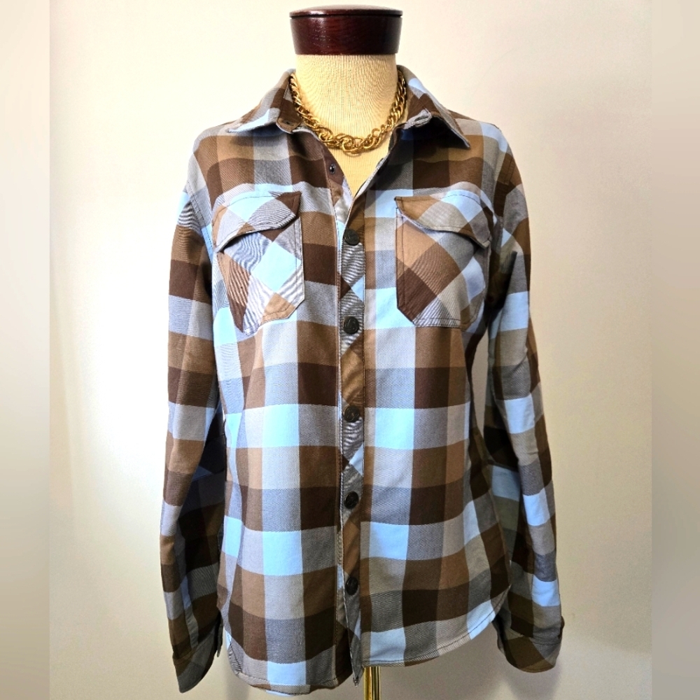 Classic Plaid Button-Down Shirt in Brown and Light Blue